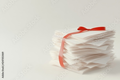 Wallpaper Mural Stack of white papers tied with a red ribbon, showcasing organization and creativity in office or personal settings Torontodigital.ca