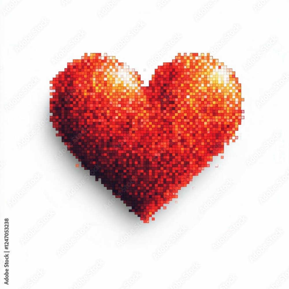Colorful pixel heart art displayed on a white background Colorful pixel heart art displayed on a white background