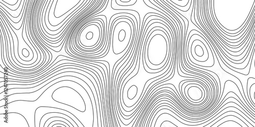 Contours line terrain map geographic mountain relief texture grid topography map background, abstract black and white curved reliefs monochrome image cartography wavy abstract lines background.