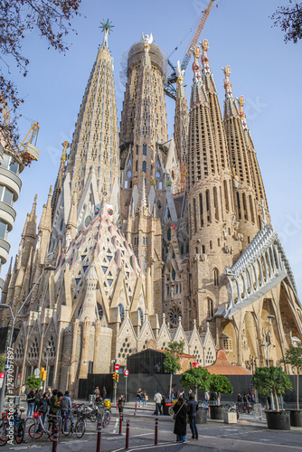 Barcelona, Spain - 2 Feb, 2025: Exterior of the La Sagrada Familia by Antoni Gaudi. Barcelona