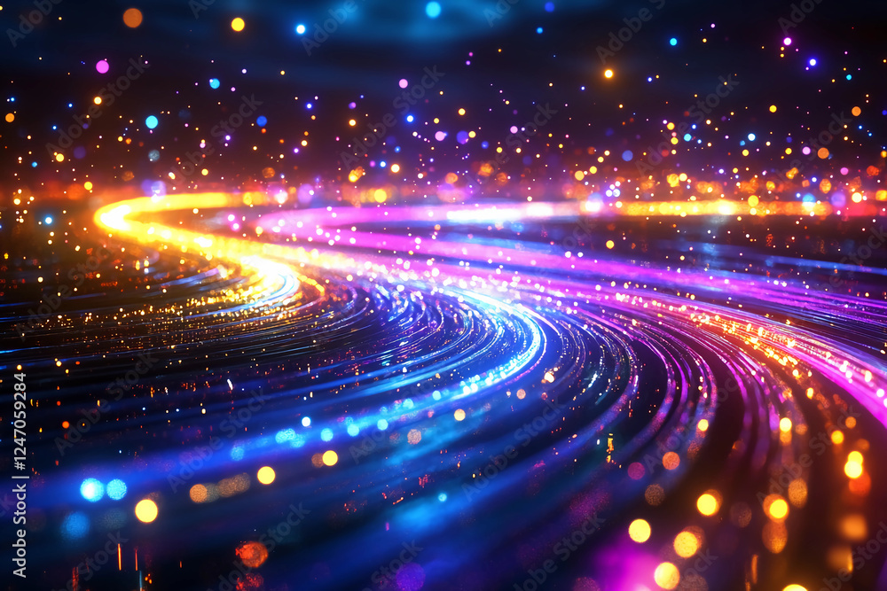 Neon Flow - A Vibrant Path of Glowing Neon-Colored Lights Flowing Smoothly in Continuous Motion, Creating a Dynamic and Energetic Visual Experience