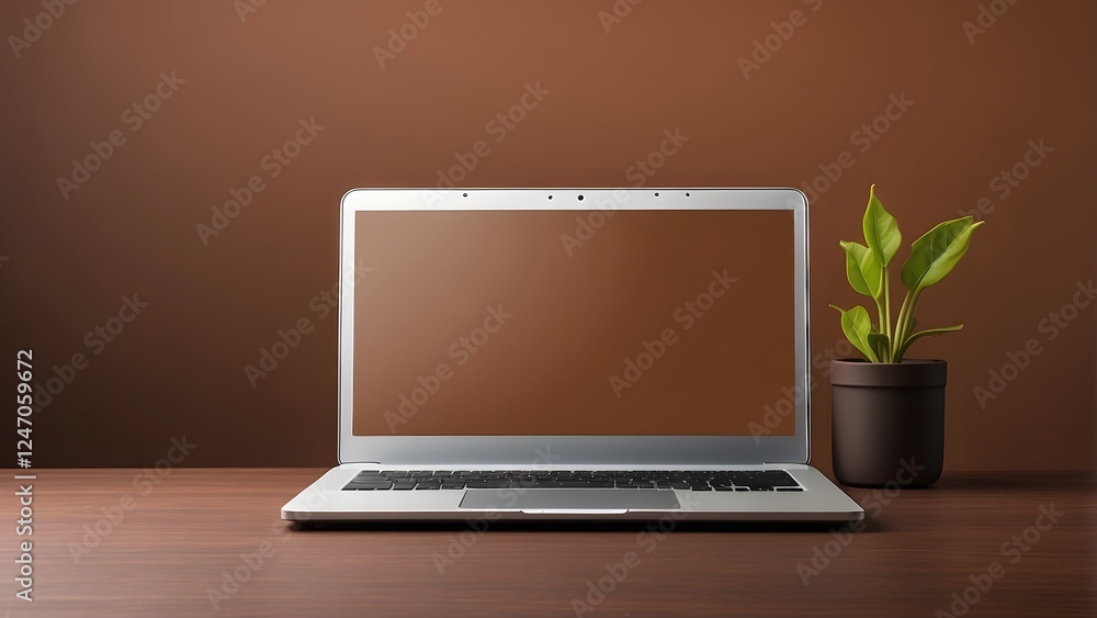 Fototapeta premium Laptop banner with empty space Without Text, Brown background