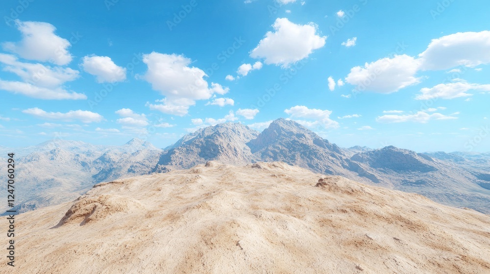 Desert mountain peak landscape under sunny sky