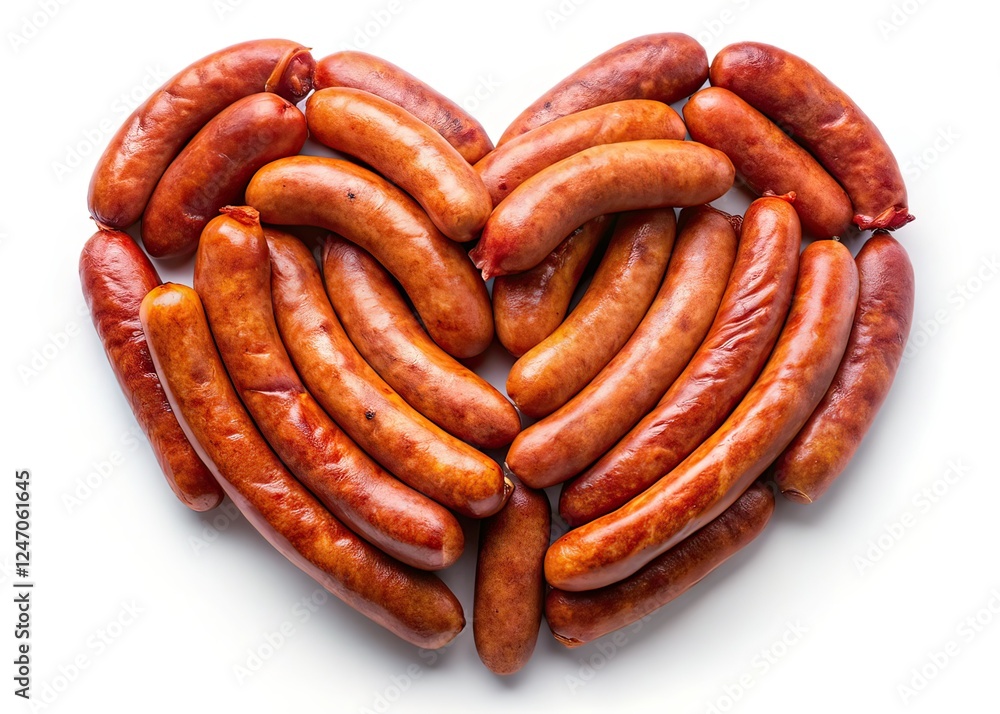 Heart of Sausages, Delicious Isolated Food, Copy Space Heart of Sausages, Delicious Isolated Food, Copy Space