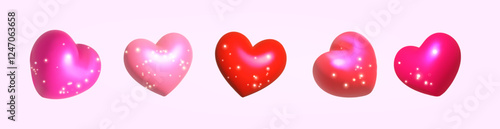 Wallpaper Mural Red and pink hearts with sparkles isolated on pink background. Love symbol. High quality 3D vector holiday elements Torontodigital.ca