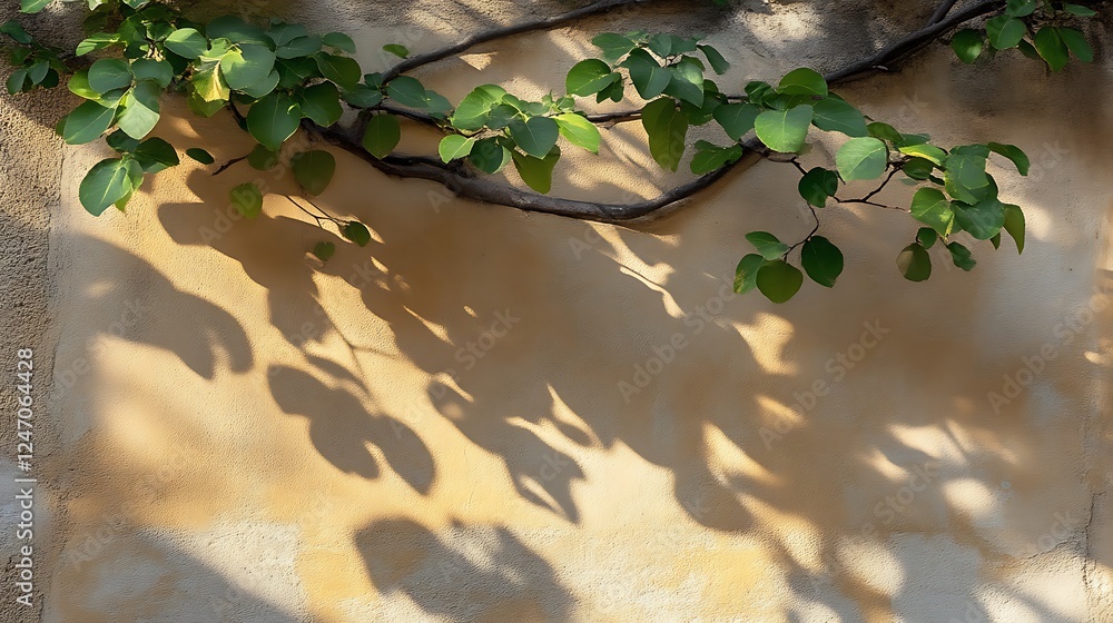 Naklejka premium Green Vine Casts Shadows On Tan Wall