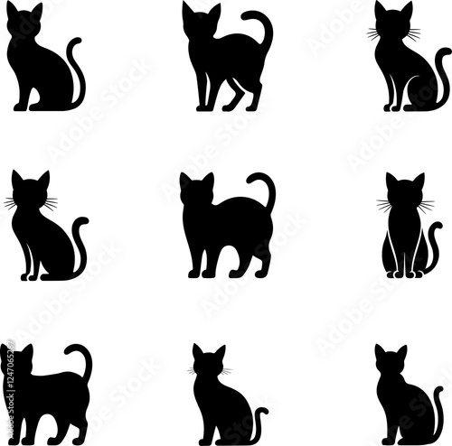 Set of Black Cat Silhouette