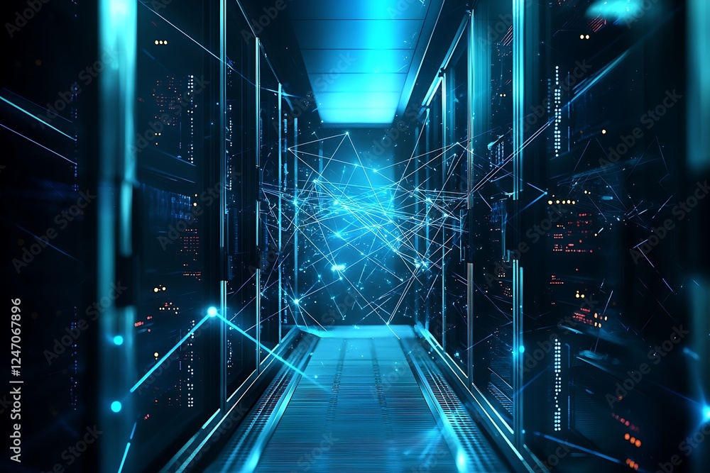 Internet connection technology concept, featuring cloud computing and neural communications in a supercomputer, with triangles connecting dots and lines Internet connection technology concept, featuring cloud computing and neural communications in a supercomputer, with triangles connecting dots and lines