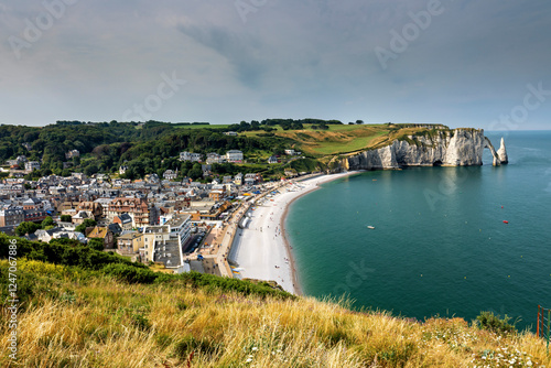 The city and  beach of Etretat in the Normandy photo