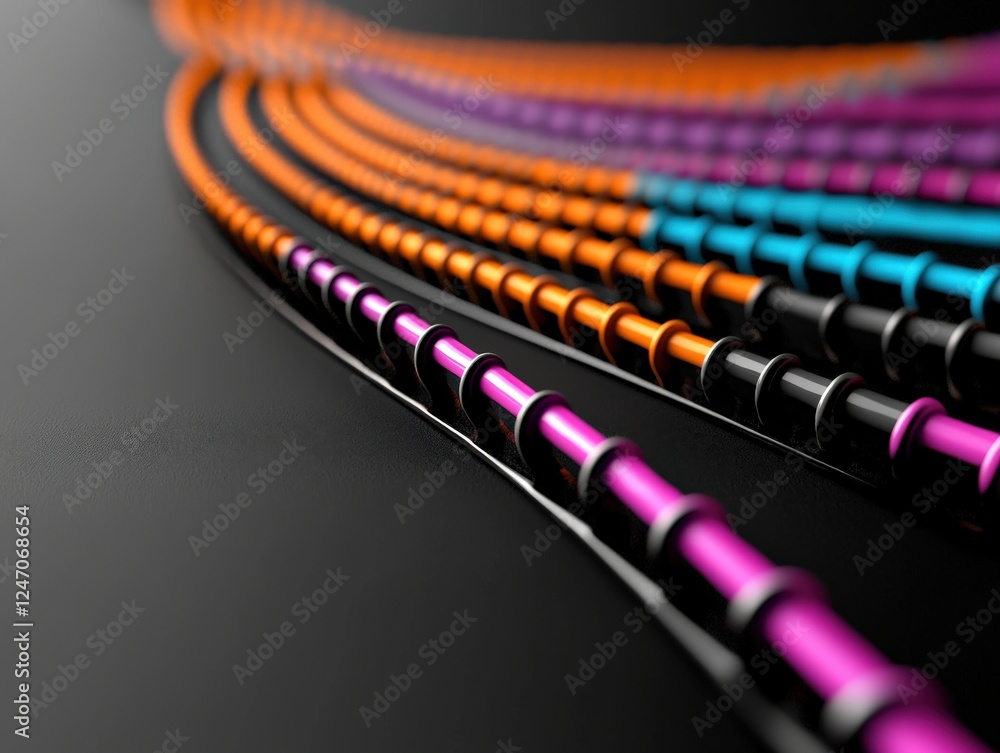 Dynamic close-up of colorful cables on a black surface technology art abstract environment high-contrast viewpoint Dynamic close-up of colorful cables on a black surface technology art abstract environment high-contrast viewpoint