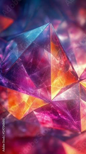 Colorful geometric shapes blend together with sparkling facets in a vibrant d...