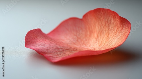 Beautiful pink rose petal softly resting on a light surface with gentle shadows