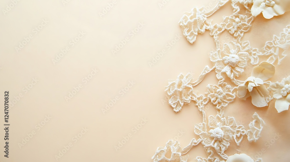 Obraz premium Elegant Cream Lace Floral Design on Beige Background