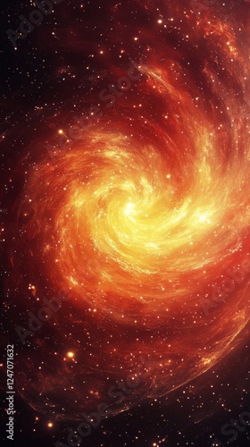 Cosmic swirl of vibrant colors with orange and yellow hues against a dark bac...