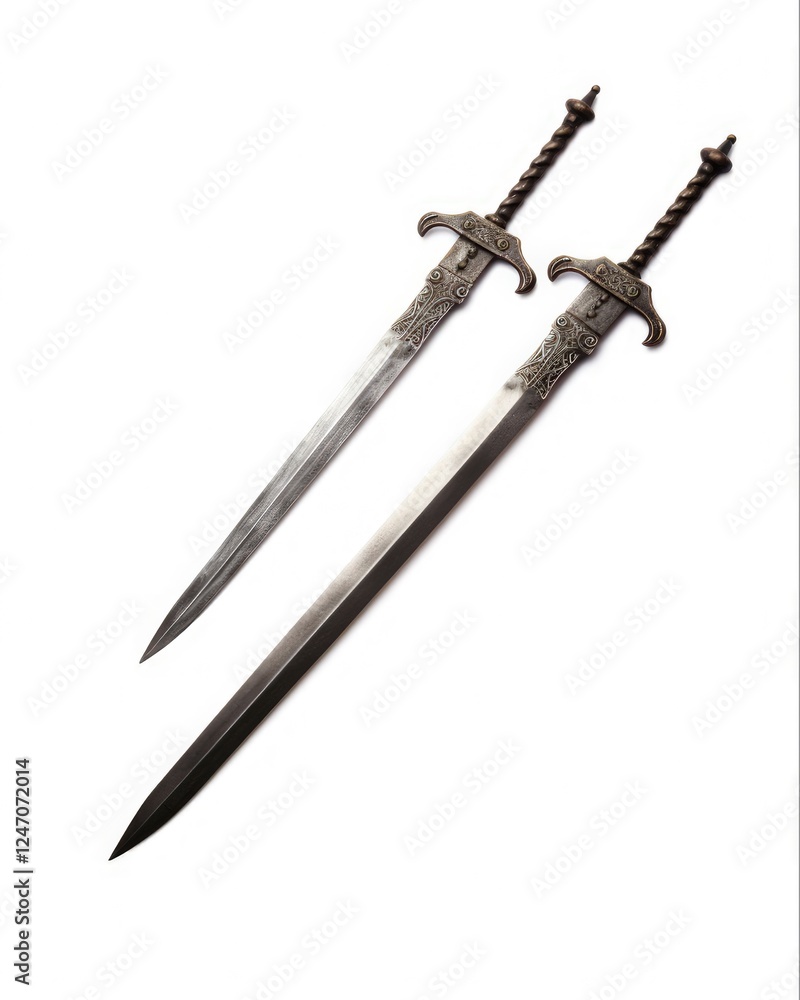 Crossed Swords Isolated on White. A Symbol of Duel, Toy or Weapon for Masquerade and Mediaeval Costume Crossed Swords Isolated on White. A Symbol of Duel, Toy or Weapon for Masquerade and Mediaeval Costume