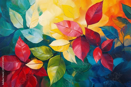 Vibrant foliage pattern with a blend of colors in an artistic display of leaves