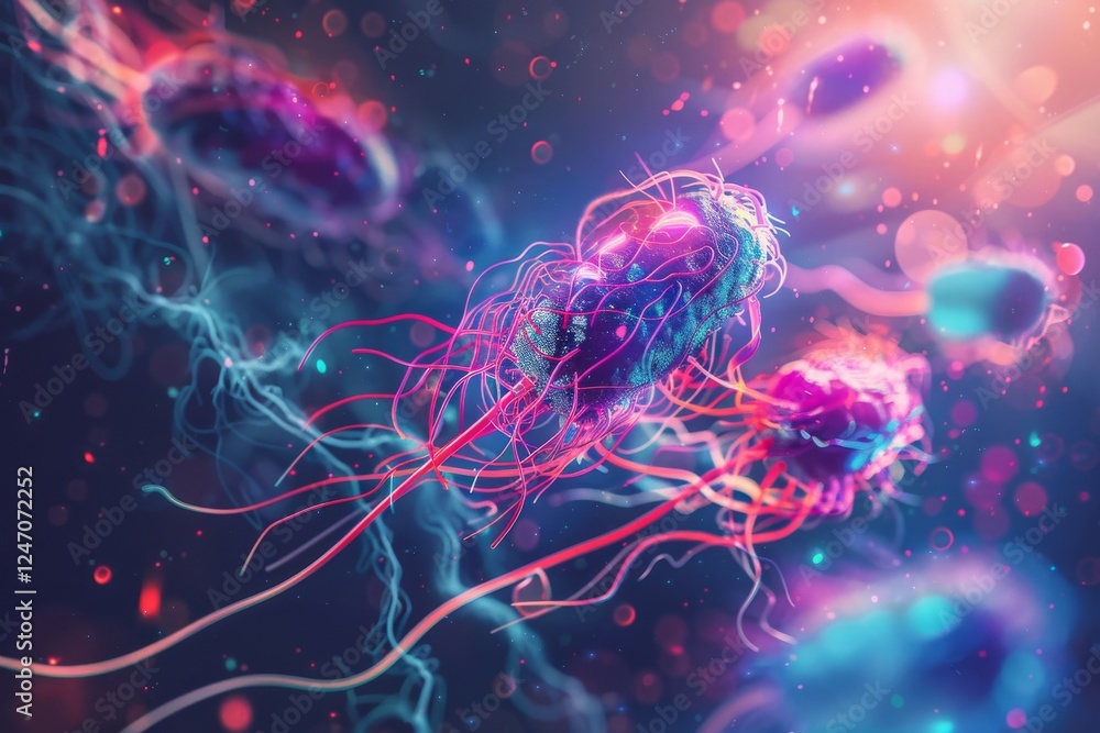 Obraz premium Vibrant microscopic view of bacteria