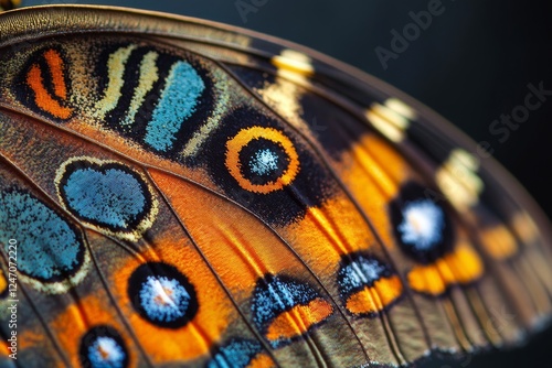 Colorful butterfly wing detail showcasing intricate patterns and vibrant hues...