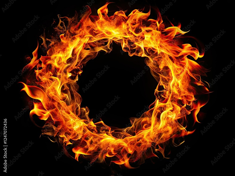 Fototapeta premium Isolated Fire Flames Circle - Documentary Photography AI Art