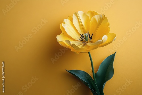 Bright yellow tulip on a vibrant yellow background showcasing nature's beauty...