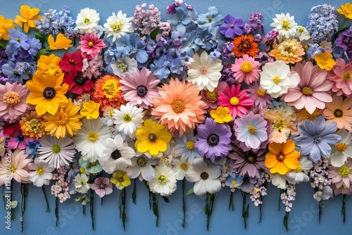 Colorful array of vibrant flowers displayed on a natural backdrop for decorat...