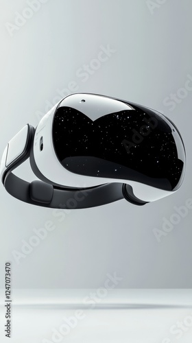 Modern virtual reality headset floating in a minimalist studio setting