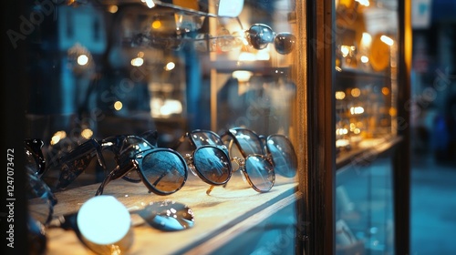 Luxury sunglasses display in store window