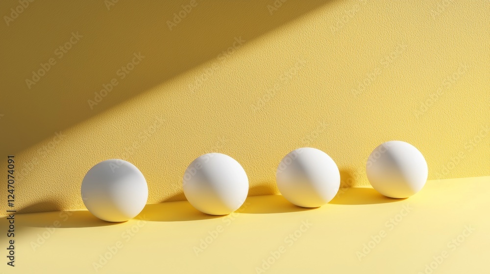 White spheres casting shadows on yellow backdrop White spheres casting shadows on yellow backdrop