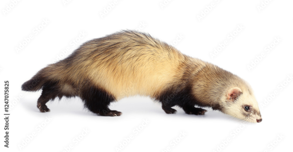 Cute ferret on white background. Domestic pet Cute ferret on white background. Domestic pet