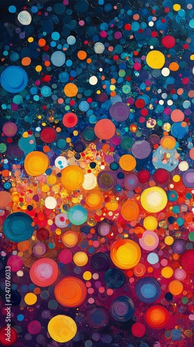 Colorful abstract representation of cosmic spheres and galaxies in vibrant hues
