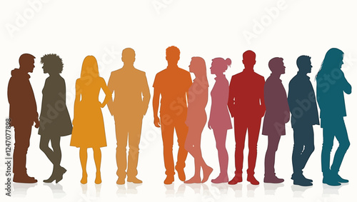 Side-view Silhouettes of people from Various Cultures. People Diversity. Anti-racism Concept for Racial Equality. Social Inclusion. Gender Equality.Multicultural People.Community.Banner