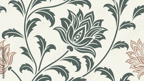Generative ai. a black and white floral pattern on a white background. The pattern is intricate and detailed, with a variety of shapes and colors that create a beautiful and eye-catching design