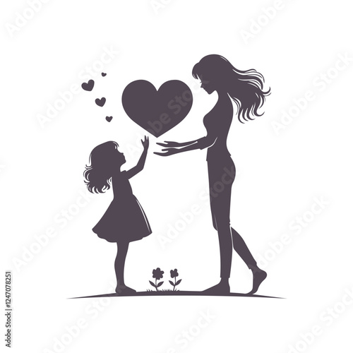 Mom And Daughter Silhouette for Mother's Day Vector Design Illustration