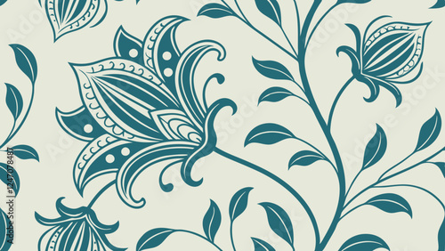 Generative ai. a blue and white floral pattern on a white background. The pattern is intricate and detailed, with a variety of shapes and colors that create a beautiful and eye-catching design