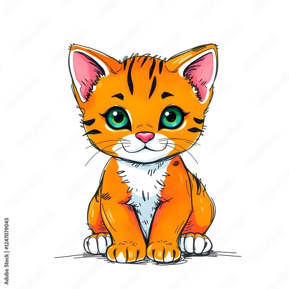 Obraz premium Hand-drawn sketch of a tiny kitten