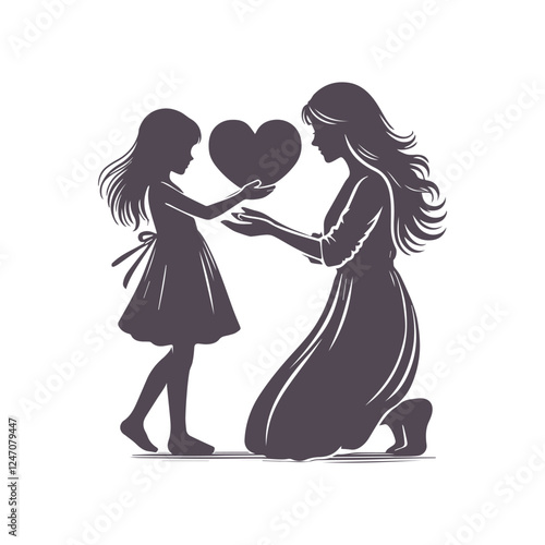 Mom And Daughter Silhouette for Mother's Day Vector Design Illustration