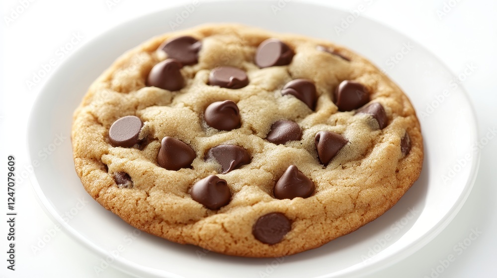 Close-up of a single chocolate chip cookie placed on a white surface. Ideal for promoting bakeries, desserts, or sweet products. Close-up of a single chocolate chip cookie placed on a white surface. Ideal for promoting bakeries, desserts, or sweet products.