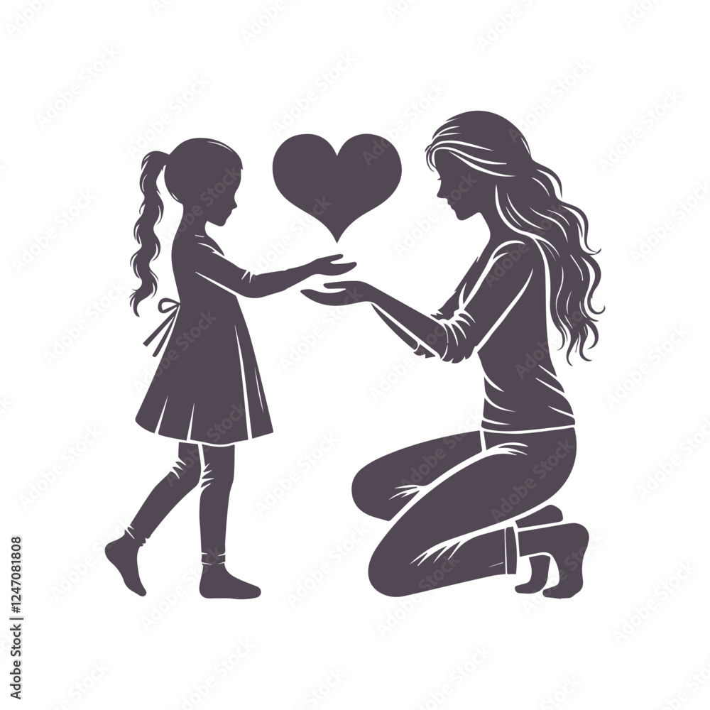 Loving Mom and Daughter Silhouette Vector for Mother's Day Loving Mom and Daughter Silhouette Vector for Mother's Day