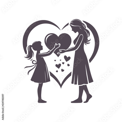 Loving Mom and Daughter Silhouette Vector for Mother's Day