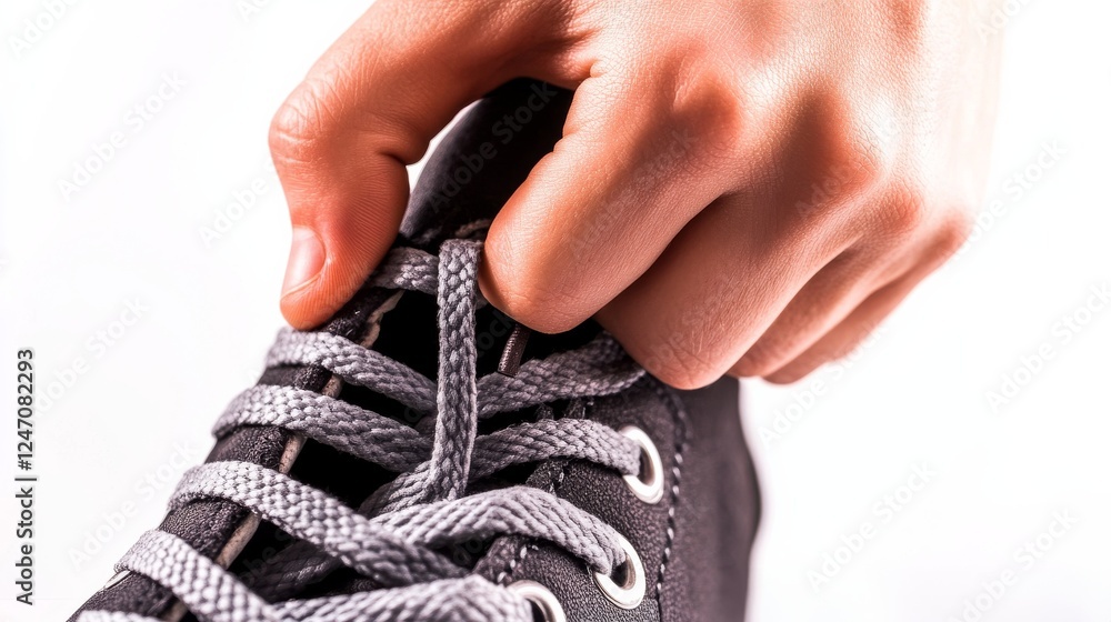 Fototapeta premium Tying Shoe Laces: A Close-Up View of Everyday Skill