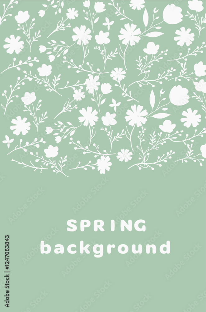 Fototapeta premium spring card with white flowers on blue background