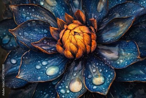 Beautiful blue flower with water droplets showcasing intricate details and vi...