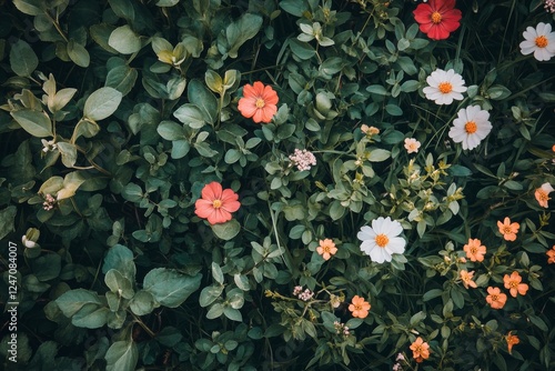 Colorful assortment of flowers blooming in a lush green garden during springtime
