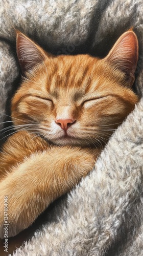 Cozy orange cat sleeping peacefully in soft blanket on a relaxing afternoon