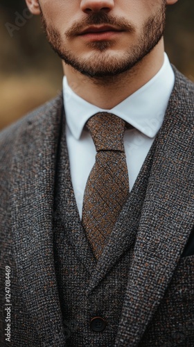 Stylish man in a tailored suit with intense expression captured in low light