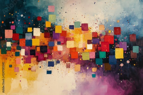 Abstract geometric art featuring vibrant colors and diverse shapes in a harmo...