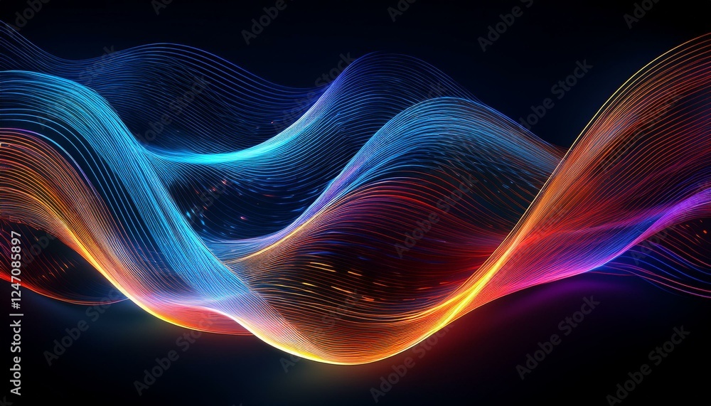 Fototapeta premium wavy lines on dark backdrop with thin abstract stripes graphic resource background banner