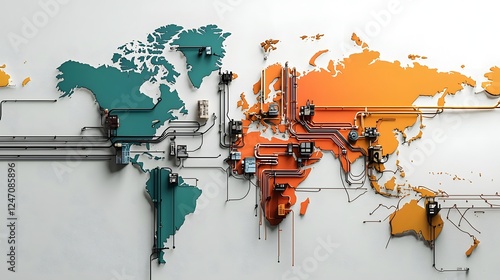 This conceptual world map visually represents the shifting economic power dynamics and the ongoing transformation of the global landscape photo