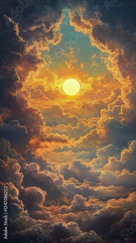 Breathtaking sunrise illuminates clouds from above during early morning fligh...