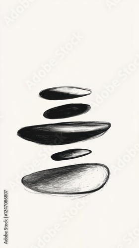 Balanced stack of black stones on white background photo